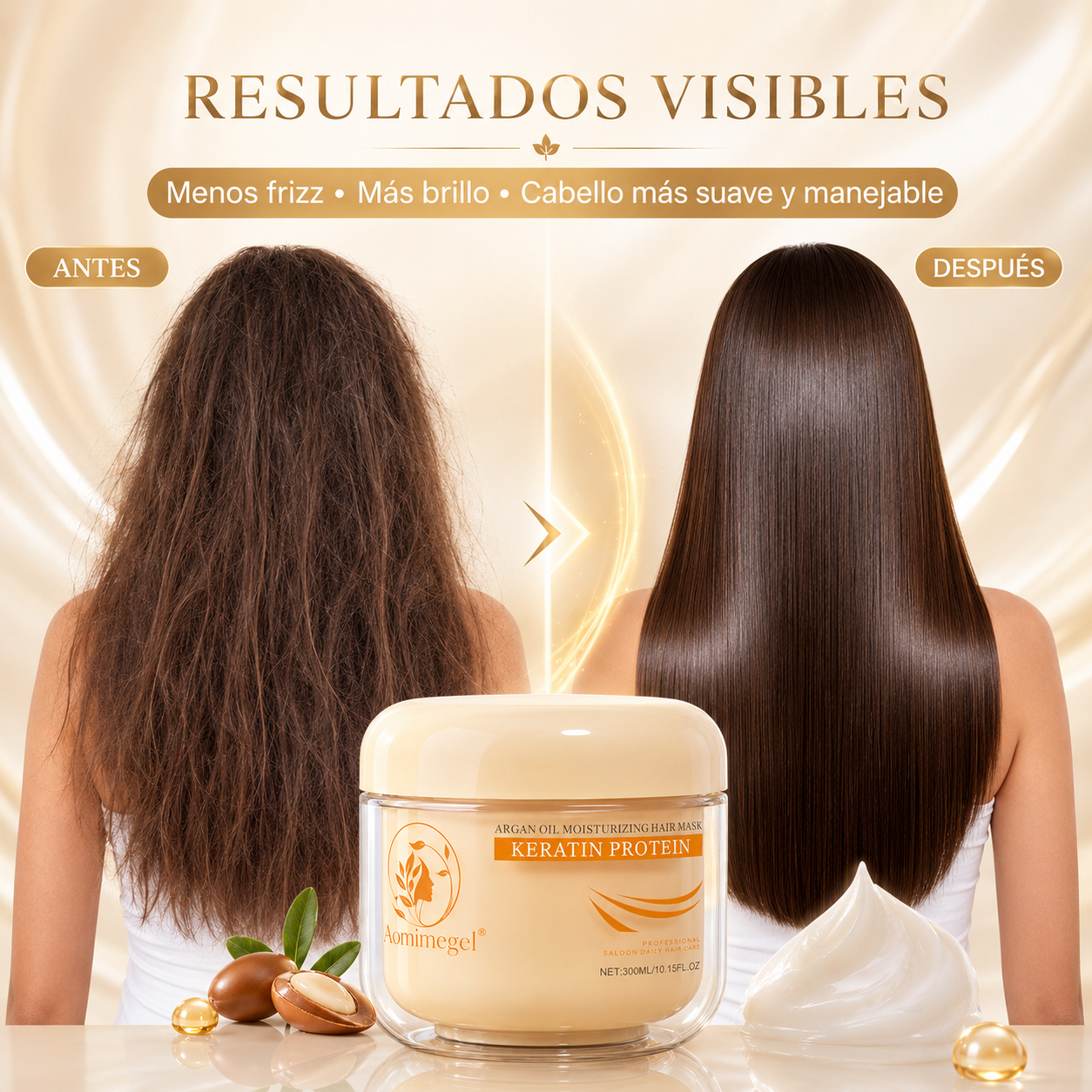Mascarilla Capilar Aomimegel con Colágeno, Keratina y Aceite de Argán