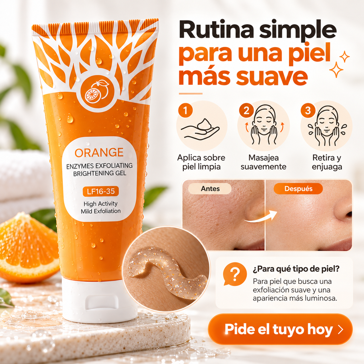 🍊 Gel Exfoliante de Naranja – Piel Más Lisa y Luminosa ✨